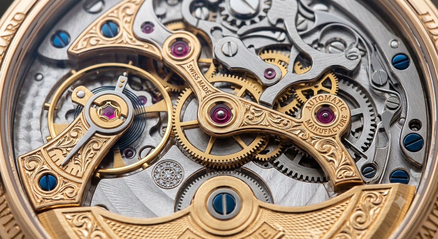 The movement inside an automatic watch — hundreds of tiny gears, jewels, and springs working together